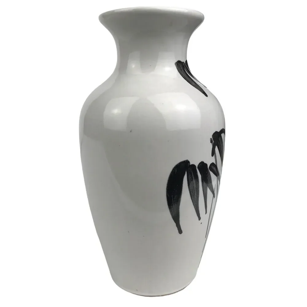 Jasco 6'' Bud Vase Bamboo Motif White Black Painted Made in Taiwan